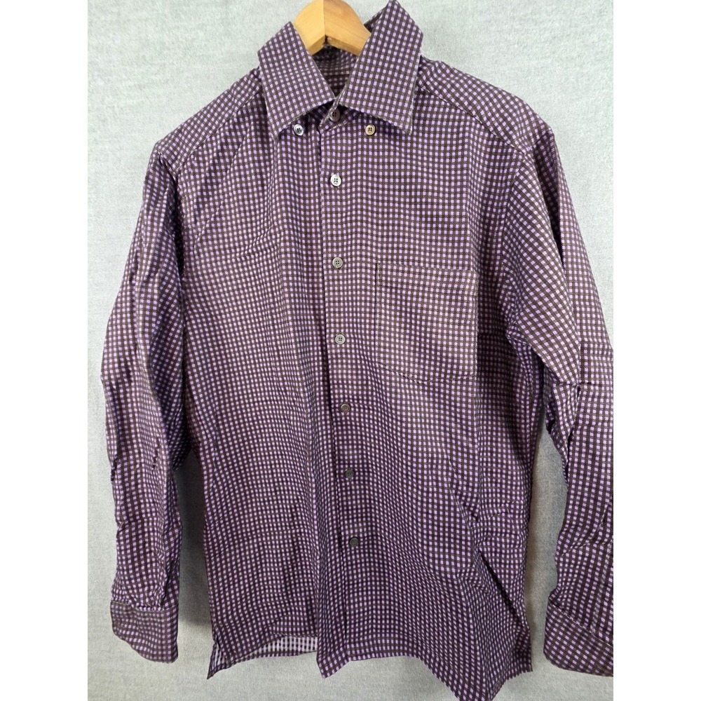Ermenegildo Zegna Mens Shirt M Purple Check Button Up Long Sleeve Designer